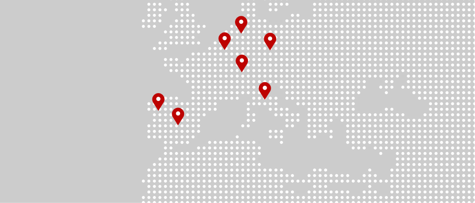 Carte des implantations en Europe d'Eiffage Énergie Systèmes