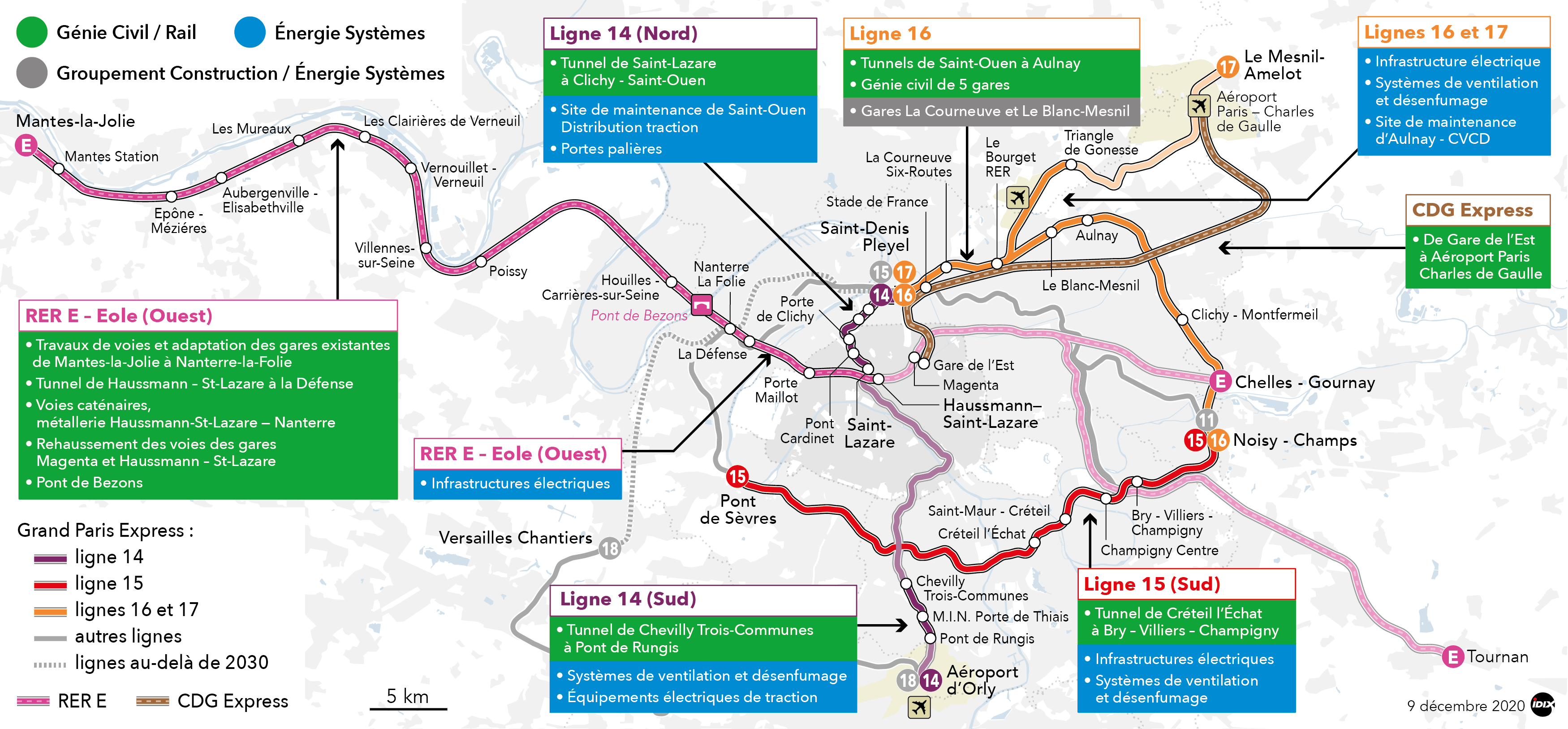 Carte des chantiers Eiffage sur les travaux du Grand Paris